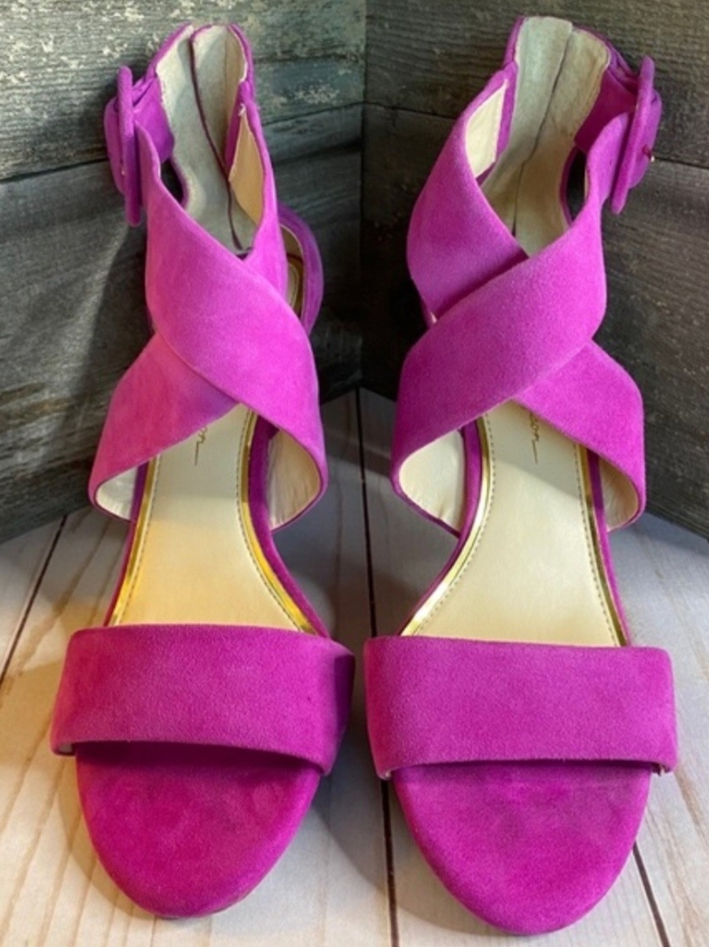 Jessica Simpson Hot Pink Suede Crisscross Ankle Strap Heels
